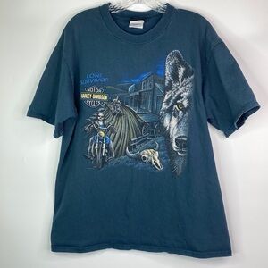 Vintage Harley Davidson Al Muth Lone Survivor Blue Wool Tshirt 1996 Size Large